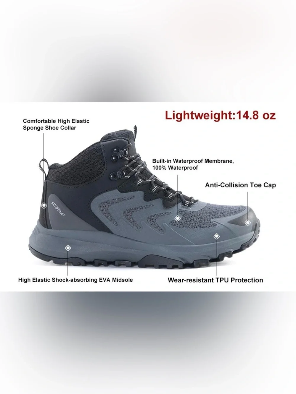 OUTJET Men's Waterproof Hiking Boots All-Terrain shoes Sz 9